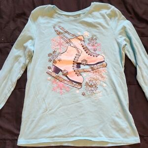 Light Blue Girls' Ice Skate Graphic Long Sleeve Tee